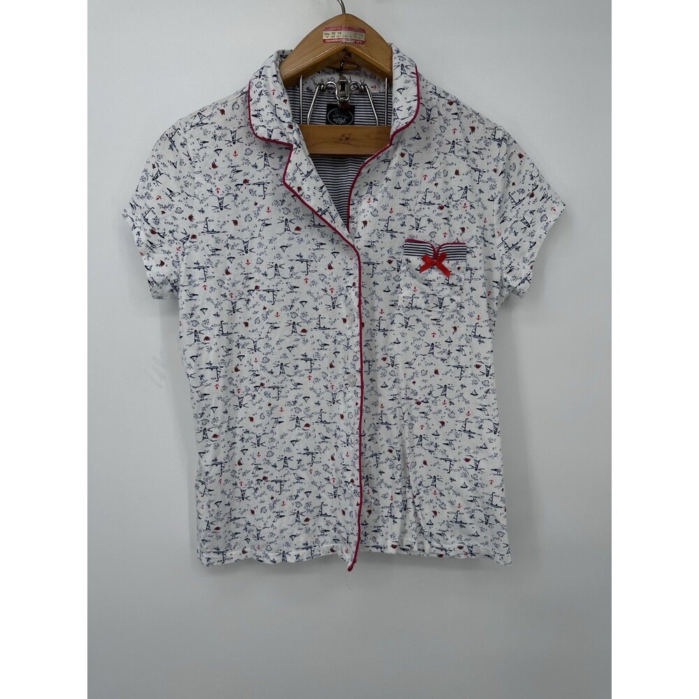 Laura Ashley Heather white with birds Super Soft Knit Pajama Top L